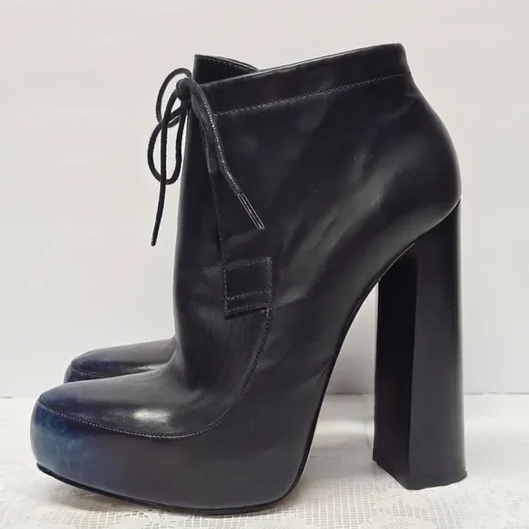 Alexander Wang Constance Black Leather Booties Blue Cast Died Toes Ultra High 8 - Picture 1 of 14